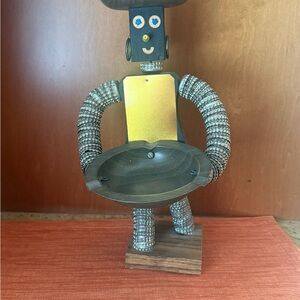 Handcrafted Wooden Bottlecap 1950s Sculpture with Two Bowls Ashtrays Vintage 14”